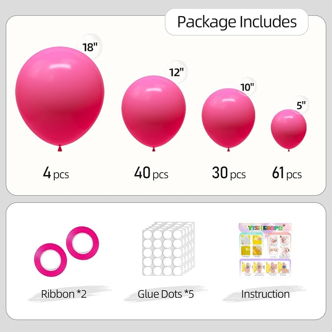 Hot Pink Balloons Different Sizes 135pcs 18 12 10 5 Inch Dark Pink Balloon Arch - Image 3