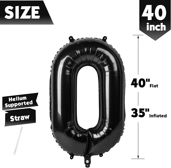 40 Inch Black Number 0 Balloon Birthday Party Decorations - Image 5