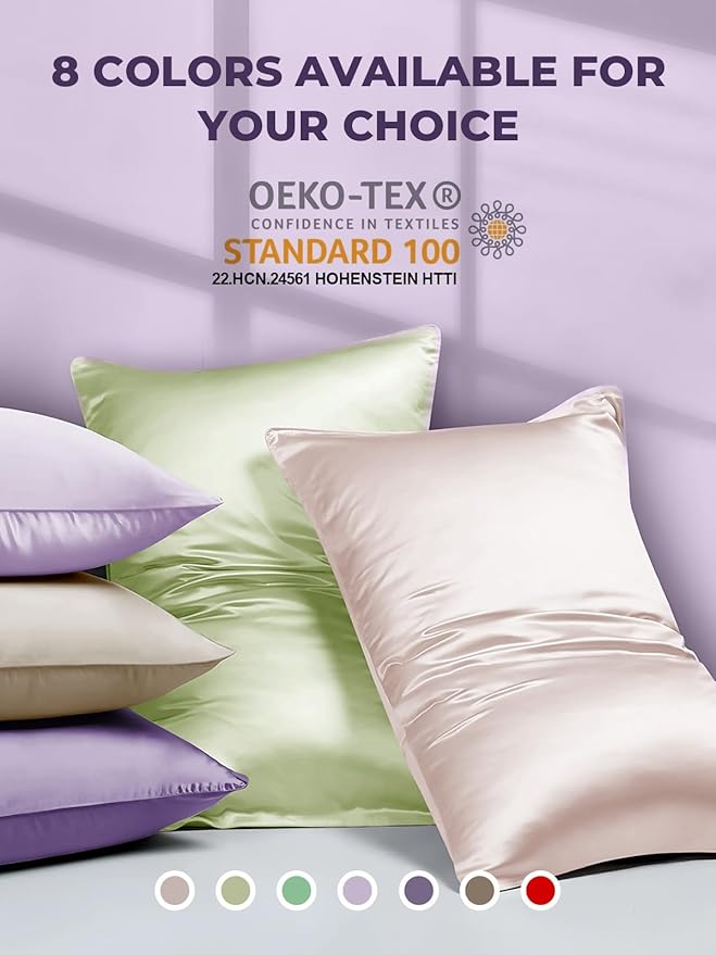 Mulberry Silk Pillowcase for Hair and Skin, SGMSILK 22 Momme Natural Silk Pillow Cases with Zipper, 6A Soft and Smooth Single Sided Pure Silk Pillow Cover (Light Purple, Queen 20"x30")