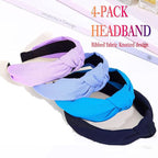 Wide Knotted Headbands, Non-Slip Hair Accessories for Women, 4-Pack (Navy Bright Blue Baby Blue Lavender)