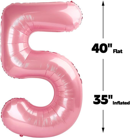 Pearl Pink Number 5 Balloon 40 inch, 5th Birthday Party Balloons Decorations | - Image 2