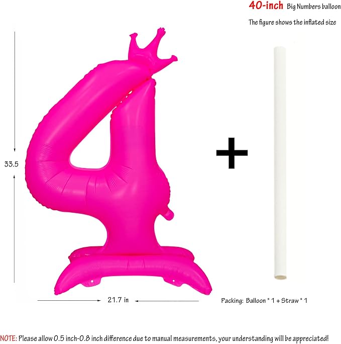 Fluorescent Pink Crown Number 4 Foil Balloon Neon Glow In The Dark Balloon | - Image 2