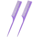 Rat Tail Comb for Women: 2Pcs Purple Fine Tooth Parting Tip Carbon Fiber Root Teasing Anti Static Hair Comb
