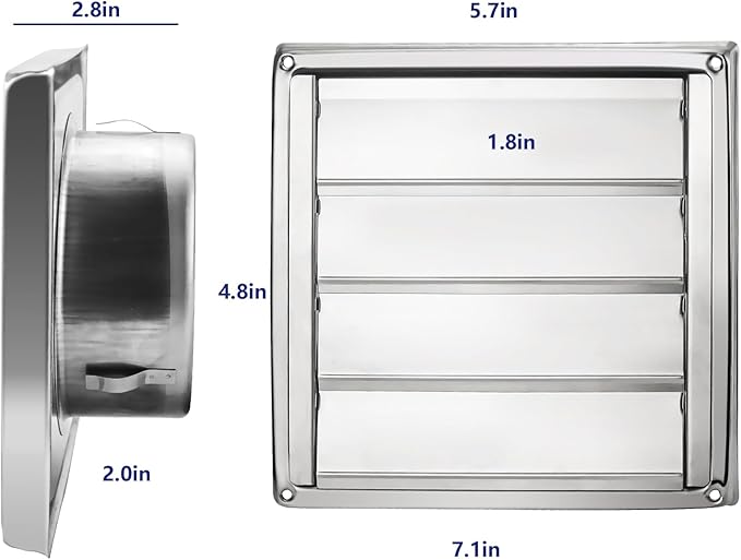 Funmit 5'' Metal Dryer Vent Cover with Fine Mesh Screen, 7" x 7" Stainless Steel Exterior Exhaust Louvered Outdoor Vent Cover Includes 4 Screw for Easy Installation