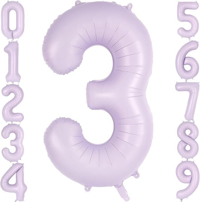Light Purple Number 3 Balloon, 40 Inch Big Large Foil Helium Number Balloons by AIQINHU