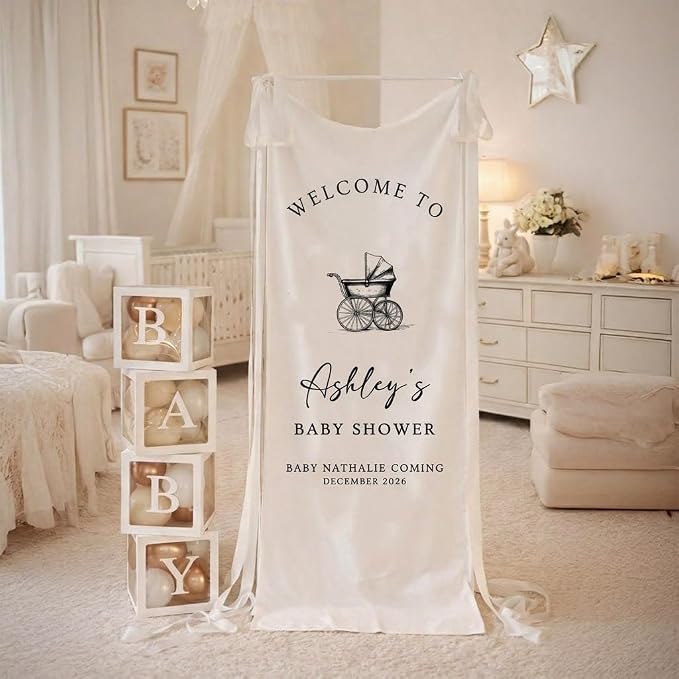 Personalized Baby Shower Fabric Welcome Sign Hello Baby Linen Backdrop | Custom - Image 4