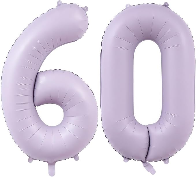 Pastel Purple 60 Number Balloons, 40 Inch Light Purple 60 Balloons Large Helium by BBPOOL