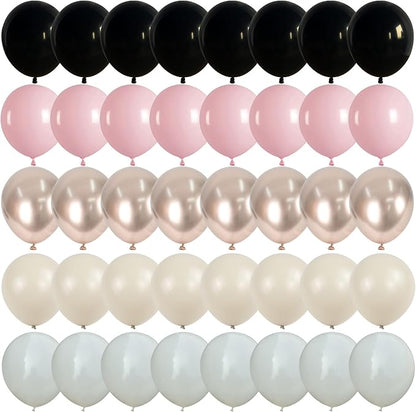 60 PCS Black and Pink Balloons, Retro Dusty Pink Ivory Sand White Black Latex - Image 8