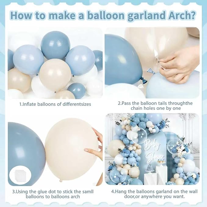 Dusty Blue Balloons Arch Kit, Sand White, Different Size | Latex Balloons - Image 3