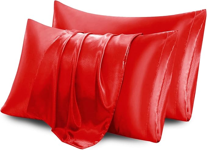 Aormenzy Satin Pillow Cases for Women King Size Set of 2, Red Satin Pillowcase for Hair with Envelope Closure Silky Pillow Covers Wrinkle, Fade Resistant (20x40 Inches)