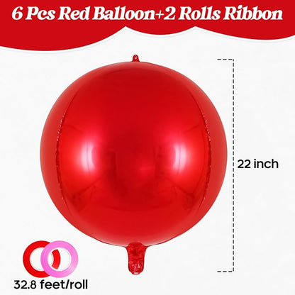 Metallic Red Balloons, 22 Inch Large Sphere Round Balloons - Image 2