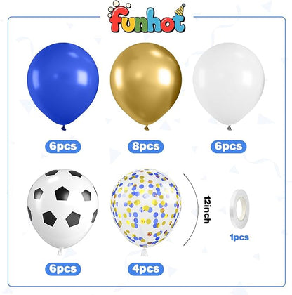 Soccer Balloons, 12 Inch Navy Blue Gold and White Soccer Balloons - Image 2