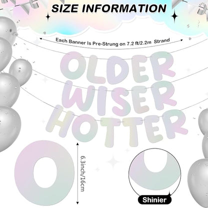 Fulmoon Set of 3 Pre Strung Older Wiser Hotter Glitter Banner Funny Birthday - Image 2