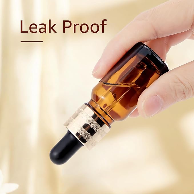 30 Pack 10ml Amber Glass Dropper Bottles with Droppers, Funnels & Labels for Essential Oils, 1/3oz Eye Dropper Bottles with Golden Caps, Brown Empty Glass Tincture Vials for Travel