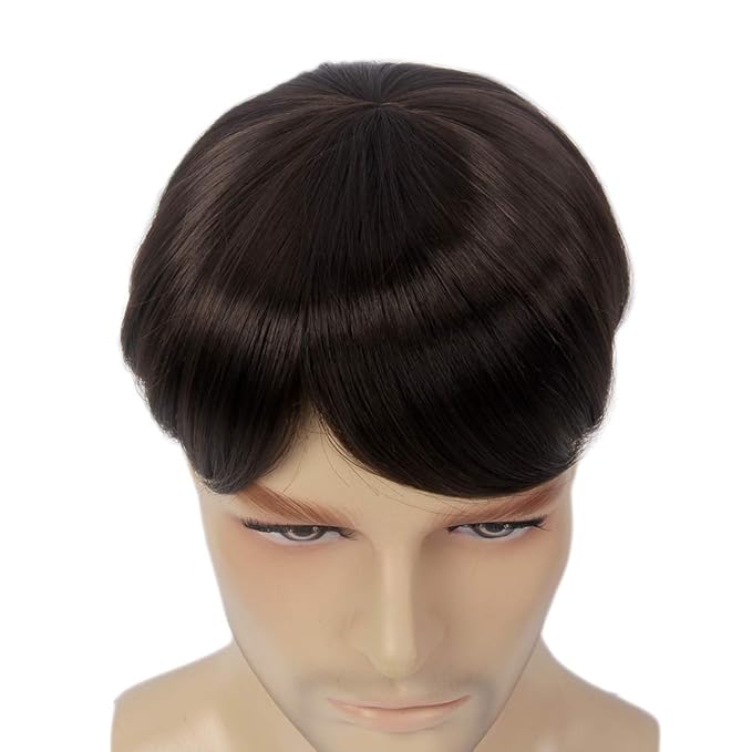 H&Bwig Men Short Toppers Hairpiece Brown Clips in Hair Extensions for Covering White Loss Hair Toupee