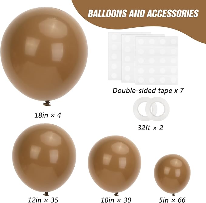 RUBFAC 135pcs Brown Balloons Different Sizes Pack of 18 12 10 5 Inch, Latex - Image 2