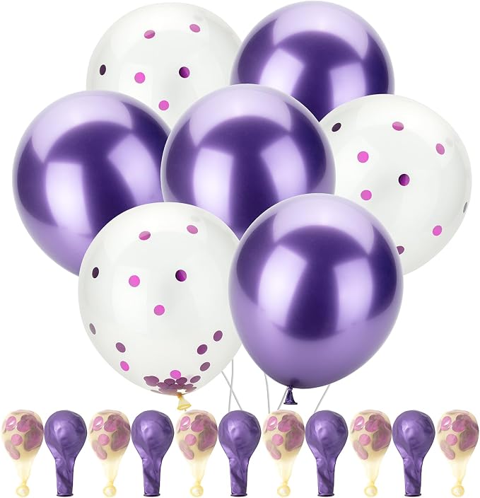 Mr. Pen- Purple Confetti Balloons, 12 Inch, 54 Pack | Latex Metallic Purple by MrPen
