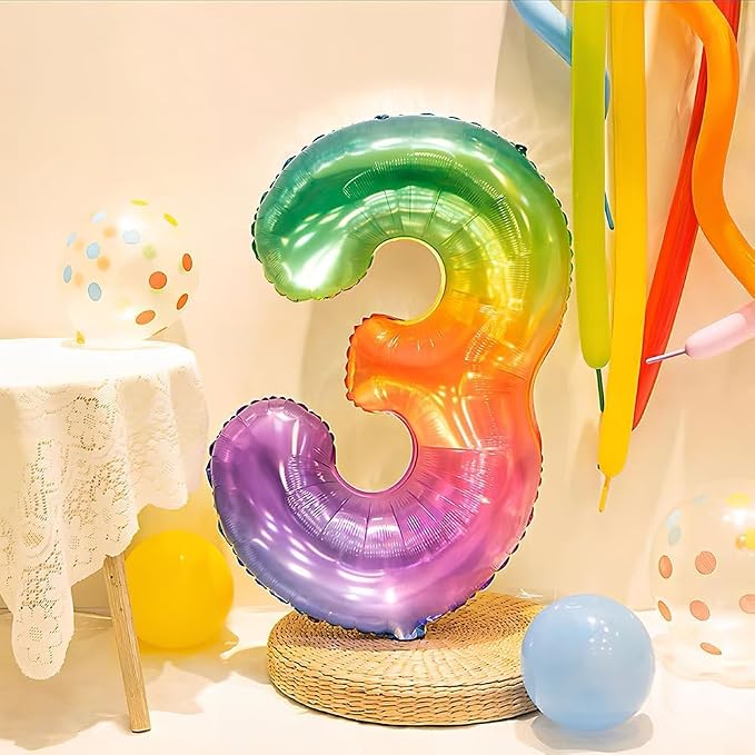 Rainbow Number 3 Balloon 40 Inch Rainbow 3 Balloon Giant Helium Foil Number 0 - Image 4