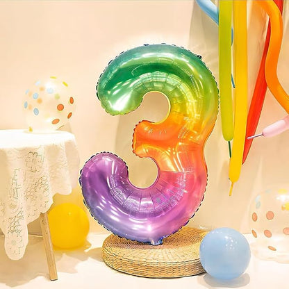Rainbow Number 3 Balloon 40 Inch Rainbow 3 Balloon Giant Helium Foil Number 0 - Image 4