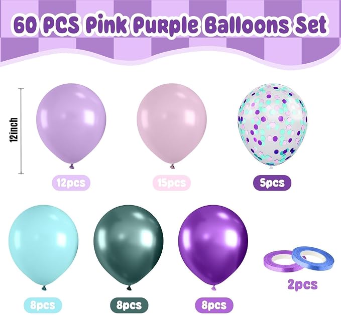 Paready Mermaid Balloons Set, 12Inch Pink Purple Balloon Purple Teal Blue - Image 3