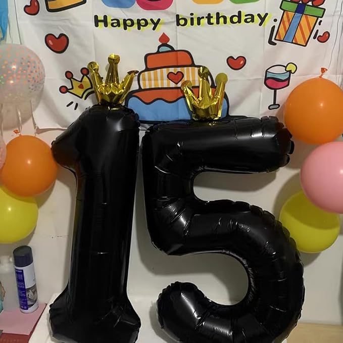 Black Number 5 Balloon with Crown, 40 inch Black Number Balloon 5th Birthday - Image 3
