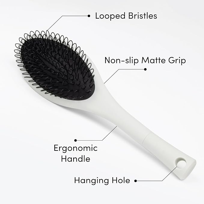 The Hair Shop Beige Loop Brush - Salon Professional Grade with Ergonomic Design - Safe Detangler Tool for 100% Remy Human and Synthetic Hair Extensions and Wigs (Light Grey)