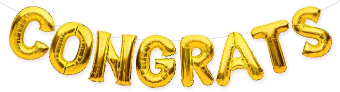 Big CONGRATS Balloon Gold 16" Letters Banner Gold Graduation Party Decorations by PartyForever