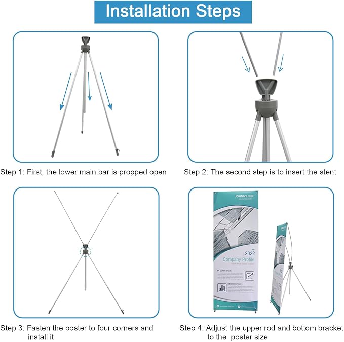 4 Pack X Frame Banner Stand Adjustable Size 23"X63" to 32"X78" - Image 3