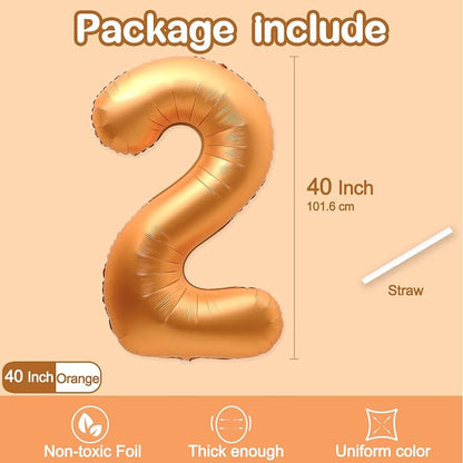 Number 2 Balloon, 40 Inch Orange Large Big Foil Number Balloons - Image 2