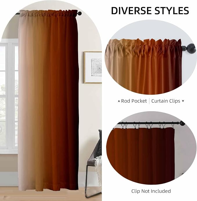 Abstract Orange Curtains for Living Room 84 inch Length 2 Panels Set, Burnt - Image 3