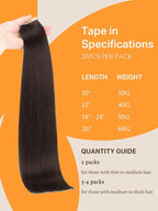 DOORES Human Hair Extensions, Light Dark Brown 20 Inch 50g 20pcs, Tape in Hair Extensions Remy Straight Hair for Women Double Side Tape in Hair Extensions