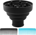 Universal Foldable Hair Dryer Diffuser, Travel Hair Dryer Diffuser Attachment with Comb, Portable Hairs Diffusers Blow Dryers Attachment for Natural Thick Hairs(Color:Black)