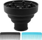 Universal Foldable Hair Dryer Diffuser, Travel Hair Dryer Diffuser Attachment with Comb, Portable Hairs Diffusers Blow Dryers Attachment for Natural Thick Hairs(Color:Black)