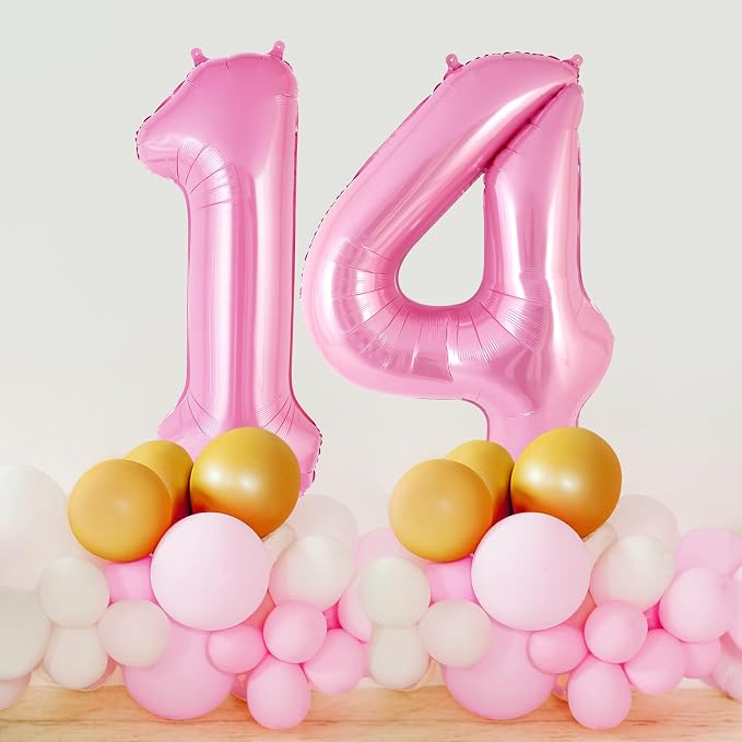 Pink Number 14 Balloon, 40 Inch Big Large Foil Helium Number Balloons, Giant - Image 4
