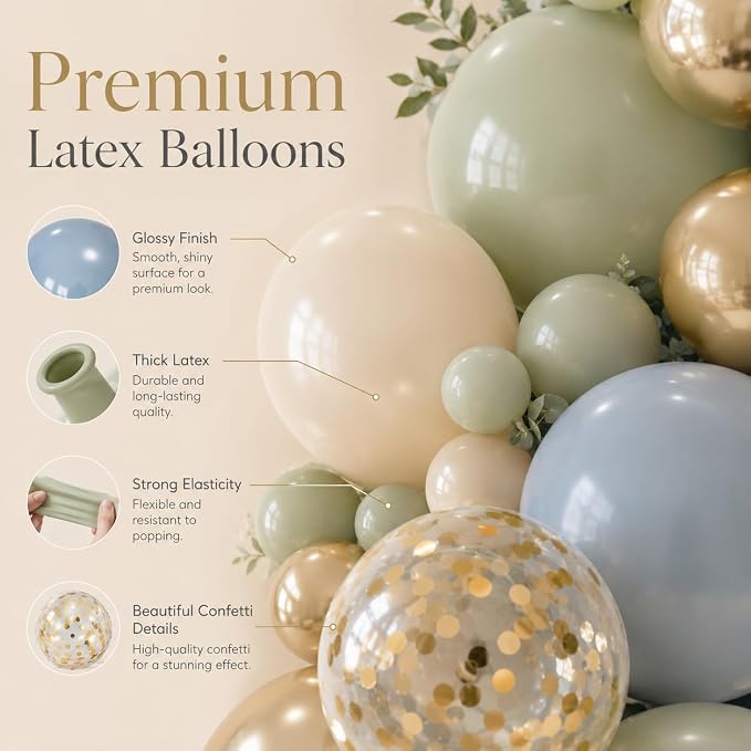 Jobkoo 122Pcs Dusty Blue Sage Green Balloon Garland Kit, Dino Green Slate Blue - Image 6