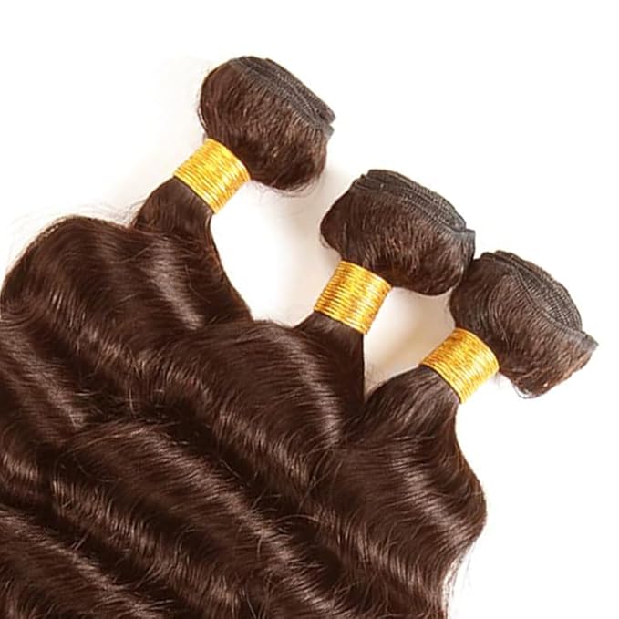 Color 4 Human Hair Bundles Brown Deep Wave Bundles 12 14 16 Inch Niegmeag Virgin Remy Hair Extensions Double Weft Brown Bundle Hair Weave #4 Color