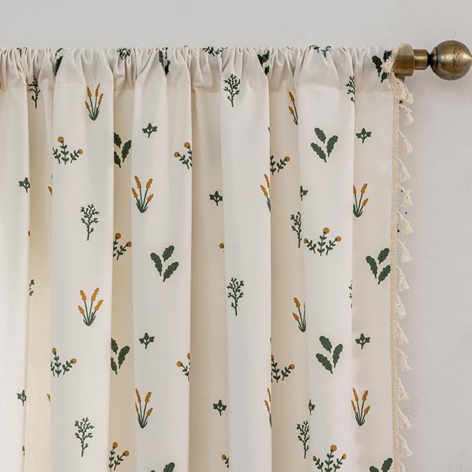F-CHU Country Floral Curtains 72 Inch Length Cotton Linen Boho Window Curtain - Image 5