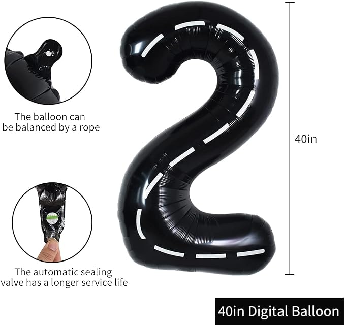 TONIFUL Race Car Black Balloons Car Birthday Party Supplies, 40 Inch Giant - Image 2