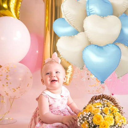 Baby White Heart Balloons，18 Inch Baby Blue Helium Foil Love Heart Shaped - Image 6