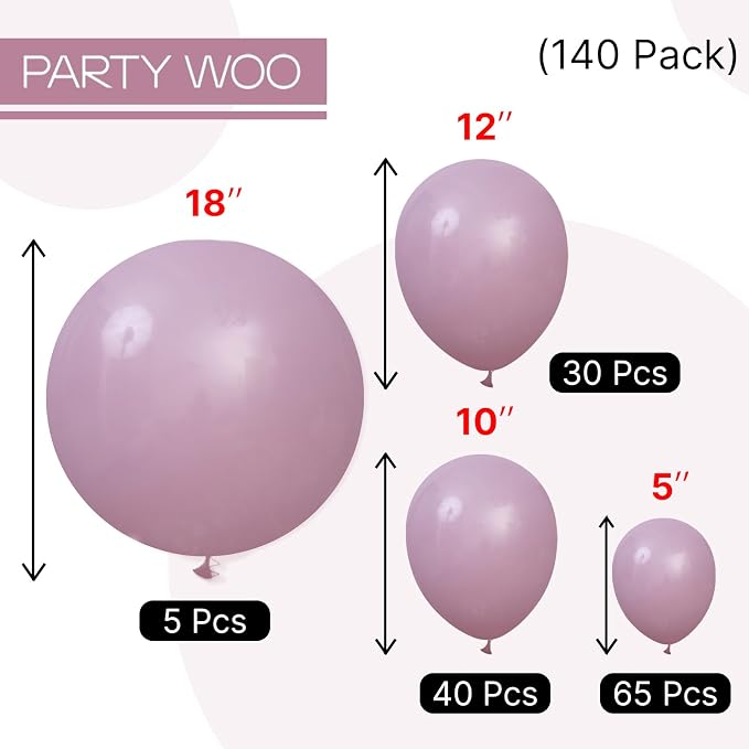 PartyWoo Dusty Purple Balloons 140pcs Lavender Boho Neutral Color | 18 12 10 5 - Image 7