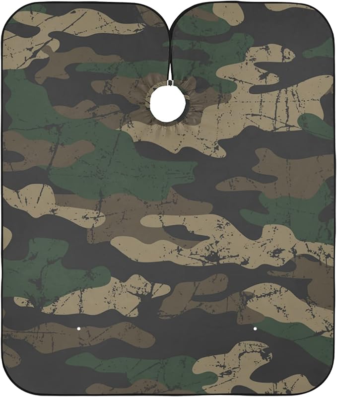 ALAZA Vintage Camouflage Barber Cape for Men Women, Waterproof Haircut Apron Beard Shaving Bib Hair Cutting Cloth 55 x 65 Inch