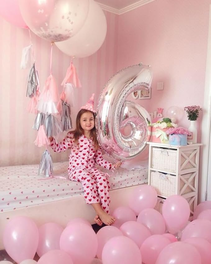 6 Balloon Numbers Birthday Decorations, 40In Silver Balloons - Image 4