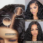 KLAIYI Bye Bye Knots Glueless Wig Pre Cut Water Wave HD Lace Front Wigs Human Hair Pre Bleached Pre Plucked Ready to Go Wigs for Women 30S Easy to Wear Put On and Go Curly Wig Beginner Friendly 14Inch