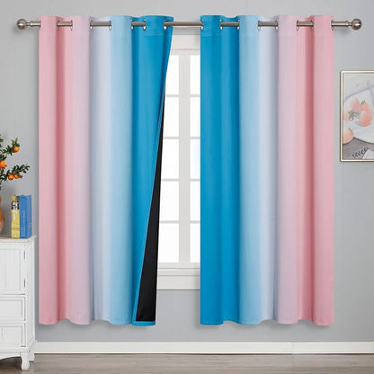 Ombre Pink and Blue Blackout Curtains 72 Inch Length 2 Panels, Full Light - Image 2