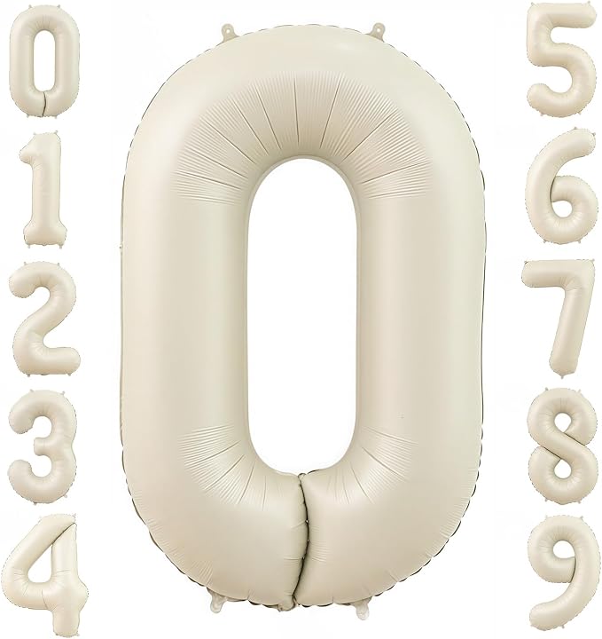 Cream 0 Balloon Number 40 Inch Cream White Number 0 Balloon Helium Mylar 0 by BBPOOL