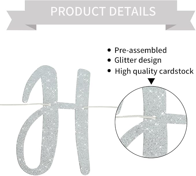 BEISHIDA Pre-Strung Glitter Silver Happy Retirement Banner Party Decoration | - Image 3