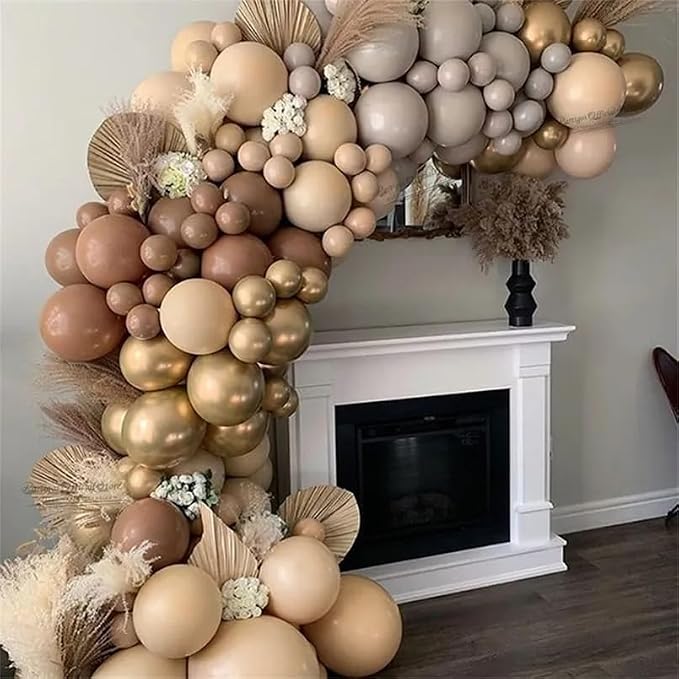HILAVO Brown Gold Balloons, 12 inch Double Stuffed Brown Gold and Cream Beige - Image 4