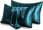 Aormenzy Satin Pillow Cases for Women King Size Set of 2, Dark Teal Satin Pillowcase for Hair with Envelope Closure Silky Pillow Covers Wrinkle, Fade Resistant (20x40 Inches)