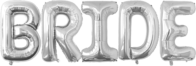 40 Inch Silver BRIDE Letter Foil Balloons, Giant Mylar Helium Balloons by VHUWE
