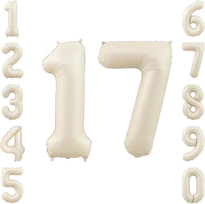 Cream Number 17 Balloon 40 Inch, Foil Numeral by Unknown